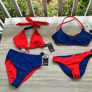 No Boundaries NWT Red & Blue Reversible Triangle Bikini Top